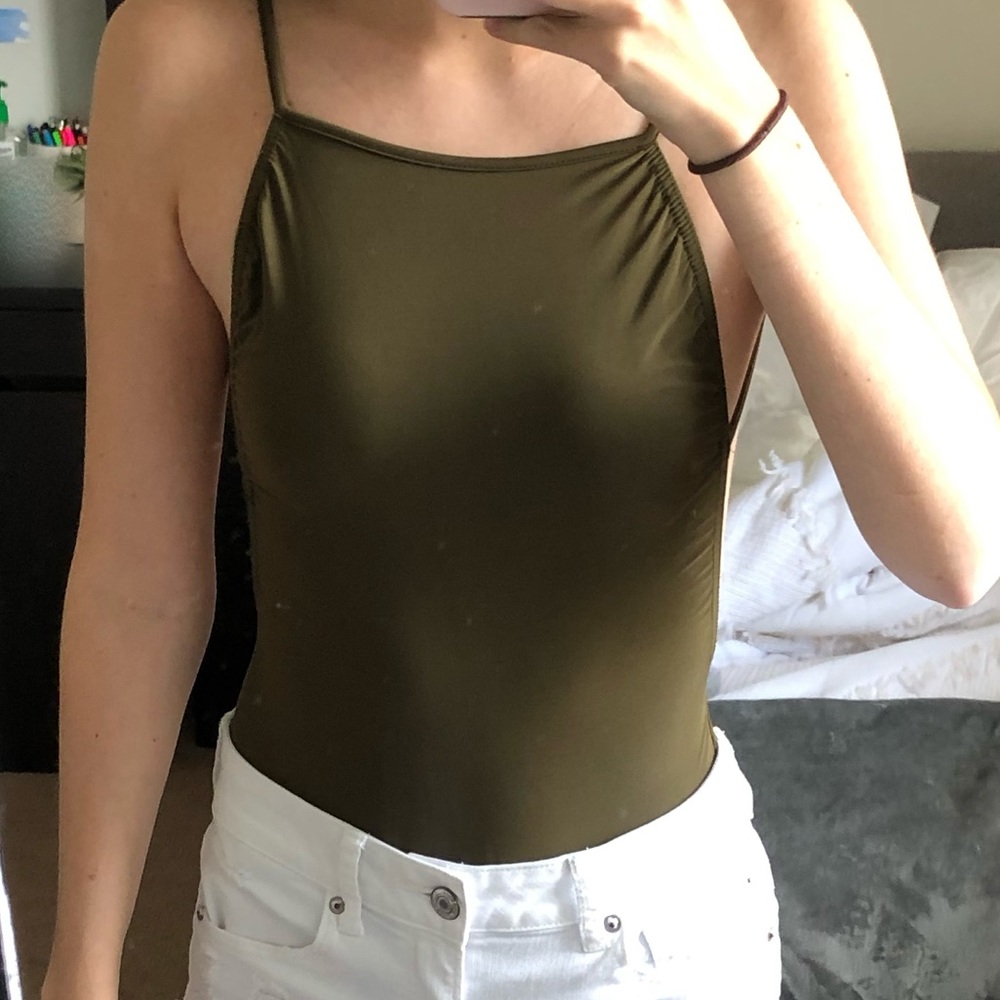 BOOHOO Green Backless Bodysuit. Size US 2.